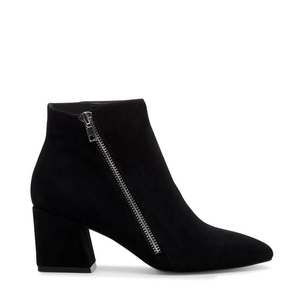 Steve Madden Black Suede with Side Silver Zipper Boots/Booties with 2.25” Heel